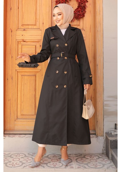Kemerli Siyah Tesettür Trençkot 61500S modelleri
