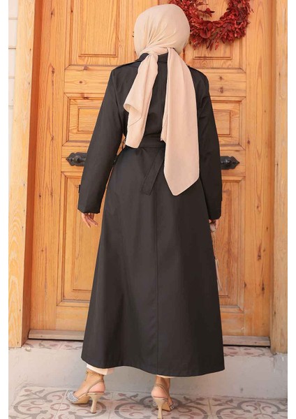 Kemerli Siyah Tesettür Trençkot 61500S fırsatları