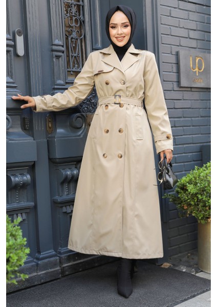 Kemerli Bej Tesettür Trençkot 61500BEJ