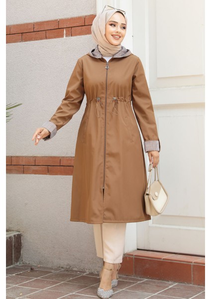 Fermuarlı Taba Tesettür Kap 685TB