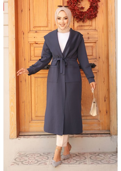 Şal Yaka Süet Lacivert Tesettür Kap 72112L fiyatları