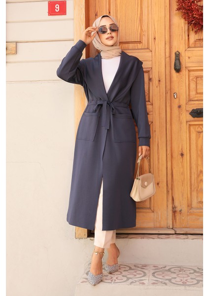 Şal Yaka Süet Lacivert Tesettür Kap 72112L modelleri