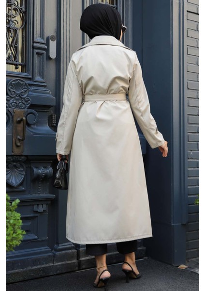 Tokalı Kemerli Bej Tesettür Trençkot 5942BEJ fırsatları