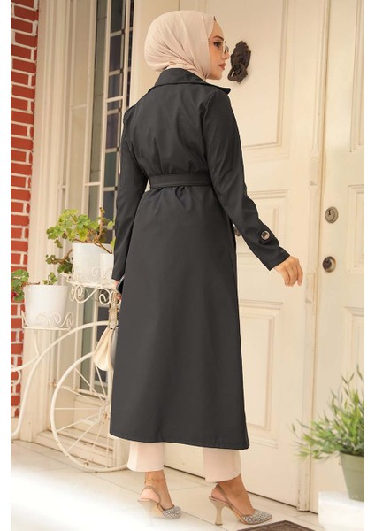 Düğmeli Siyah Tesettür Trençkot 6103S fırsatları