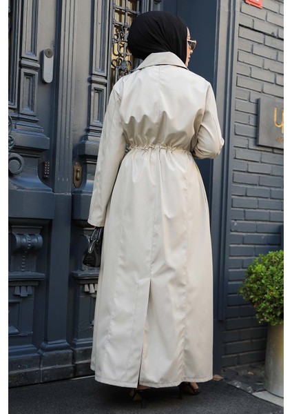 Düğmeli Bej Tesettür Trençkot 684BEJ modelleri