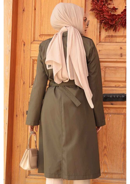 Kemerli Haki Tesettür Trençkot 60500HK fırsatları