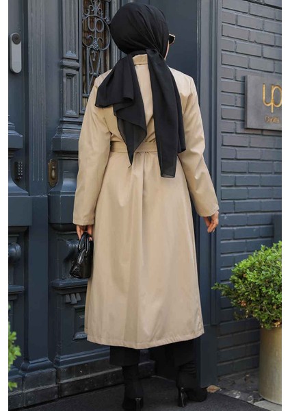 Düğmeli Bej Tesettür Trençkot 62131BEJ modelleri
