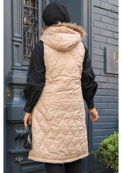 Kapşonlu Bisküvi Tesettür Şişme Yelek 80151BS fırsatları