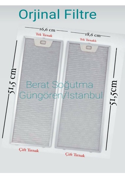 Franke,arçelik,bsh Sürgülü Aspiratör Yağ Filtre Seti 18,6 cm x 51,5 cm / 16,6 Cm. x 51,5 Cm. modelleri