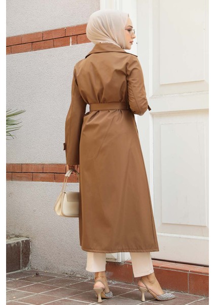 Düğmeli Taba Tesettür Trençkot 6103TB fırsatları