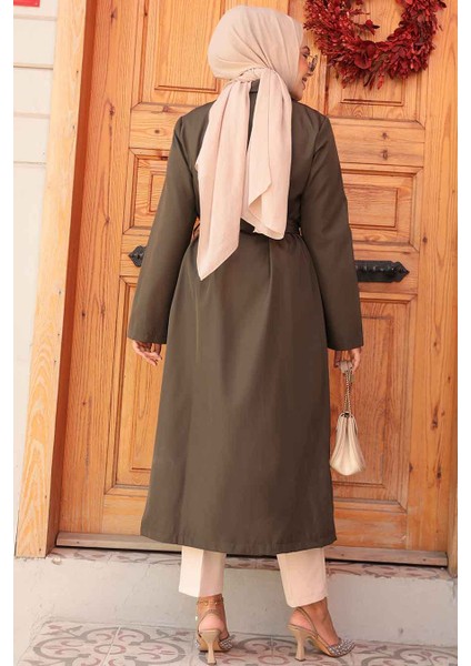 Düğmeli Haki Tesettür Trençkot 62131HK fırsatları
