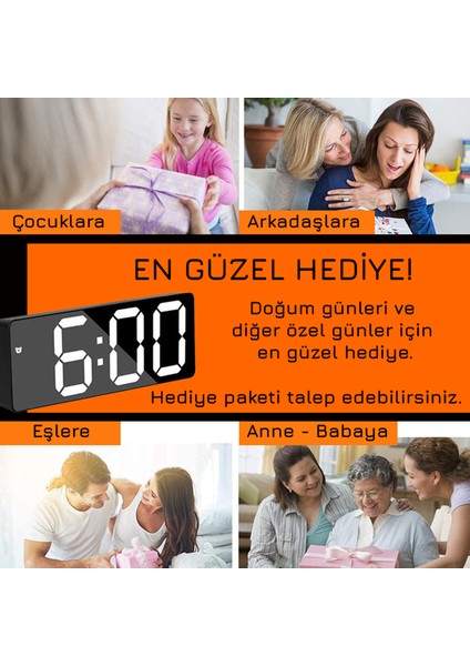 Hd LED Ekranlı Aynalı Tarih Termometre Alarm Hediyelik Dijital Masa Saati