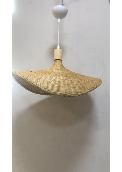 Bambu Şapka Model Avize 63CM - Iskandinav, Modern, Bohem, Rattan Avize, Aydınlatma