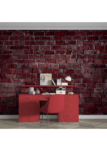 3 Boyutlu Koyu Kırmızı Taş Desenli fırsatları