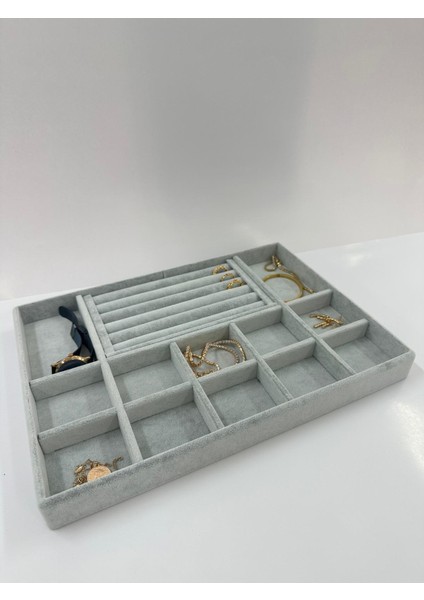 Yerli Üretim Istanbul Model Süet Kumaş Gri Renk Çekmece Içi Takı Düzenleyici Stand fiyatları