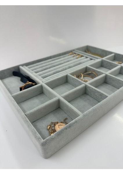 Yerli Üretim Istanbul Model Süet Kumaş Gri Renk Çekmece Içi Takı Düzenleyici Stand fırsatları