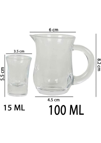 Minyatür Cam 7 Parça 100ML Sürahi 15ML Shot Likör Votka Tekila Bardağı