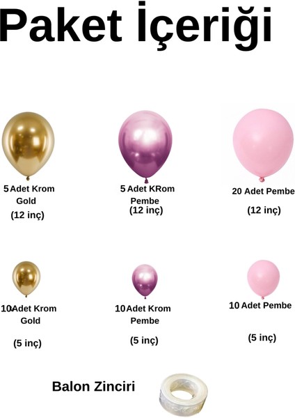 Ata Parti Dünyası ^^ Doğum Günü Konsepti * Krom Gold * Krom Pembe * Pastel Pembe * 60 Lı Balon Zinciri Parti Seti