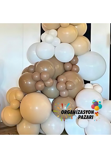 Organizasyon Pazarı Balon Seti Denizkumu-Beyaz-Çikolata Kahve 100 Lü Balon Zinciri Seti