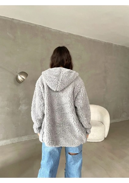 Işılda Fashion Işılda Fermuar Detay Kapşonlu Peluş Mont