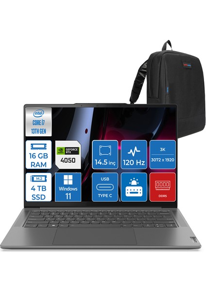 Yoga Pro 7 14IRH8  Intel Core I7-13700H 16GB Lpddr5 4tb SSD 6gb RTX4050 14.5" IPS 3k Dolby Vision® Windows 11 Home Taşınabilir Bilgisayar 882Y7004LTXWH04