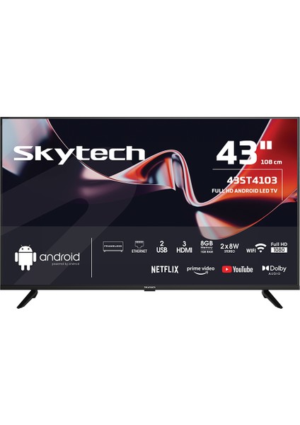 43ST4103 43'' 107 Ekran Uydu Alıcılı Full HD Androıd Smart LED TV