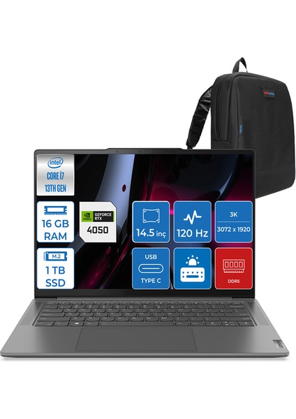 Yoga Pro 7 14IRH8 Intel Core I7-13700H 16GB Lpddr5 1tb SSD 6gb RTX4050 14.5" IPS 3k Dolby Vision® Freedos Taşınabilir Bilgisayar 882Y7004LTXF01
