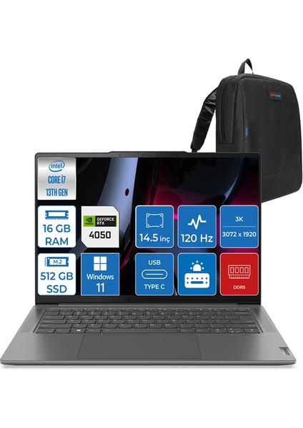 Yoga Pro 7 14IRH8  Intel Core I7-13700H 16GB Lpddr5 512GB SSD 6gb RTX4050 14.5" IPS 3k Dolby Vision® Windows 11 Pro Taşınabilir Bilgisayar 882Y7004LTXWP01