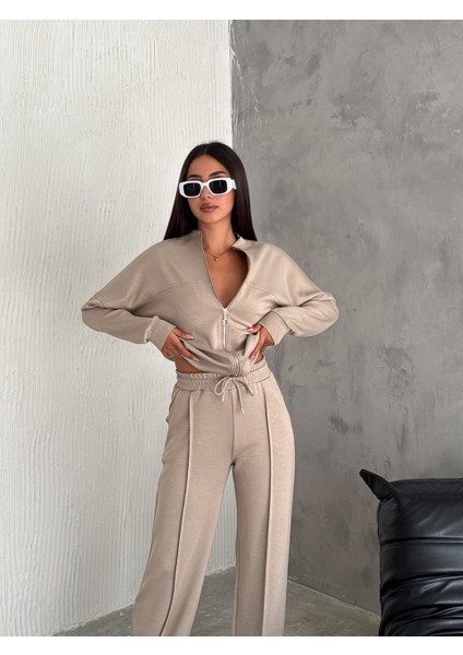 Kadın -Modal Eşofman Takımı Fermuarlı Takım /women's Textured Fabrıc Tracksuıt Set Wıth Zıpper Model fırsatları