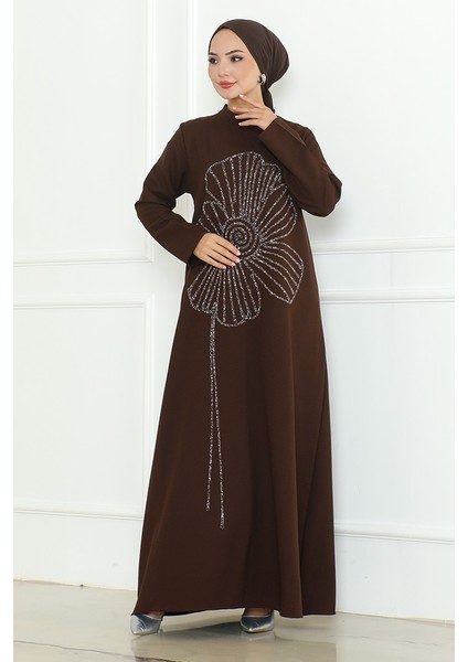 Zeral Taş Işlemeli Abiye 1200 - Kahve indirimleri