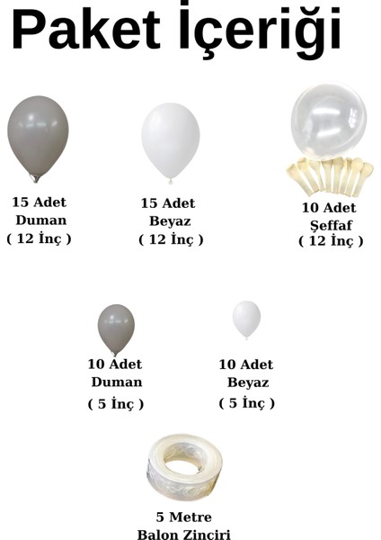 ^^ Doğum Günü Konsepti * Dumangri * Şeffaf * Beyaz * 60 Lı Balon Zinciri Parti Seti