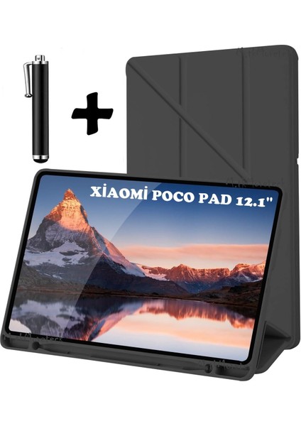 Xiaomi Poco Pad 12.1 Inç Tablet Kılıf Kalem Bölmeli Katlanabilir Standlı Pu Deri Yumuşak Uyku Modlu Kapak