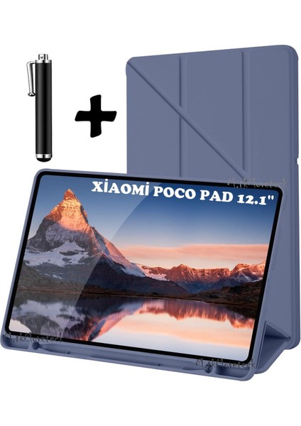 Xiaomi Poco Pad 12.1 Inç Tablet Kılıf Kalem Bölmeli Katlanabilir Standlı Pu Deri Yumuşak Uyku Modlu Kapak