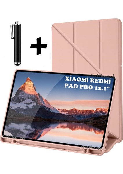 Redmi Pad Pro 12.1 Inç Kılıf Kalem Bölmeli Katlanabilir Standlı Pu Deri Yumuşak Uyku Modlu Zırh Kapak