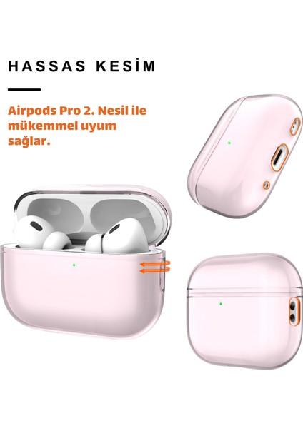 İkili Set Pro 2. Nesil Uyumlu Şeffaf Pembe Premium Kulaklık Kılıfı ve Beyaz Silikon Kulaklık İpi modelleri