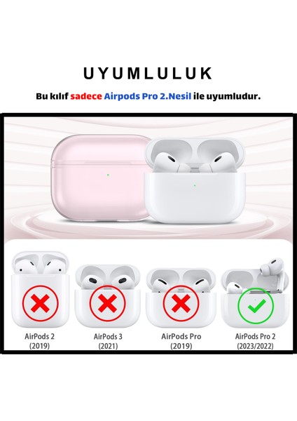 İkili Set Pro 2. Nesil Uyumlu Şeffaf Pembe Premium Kulaklık Kılıfı ve Beyaz Silikon Kulaklık İpi fırsatları
