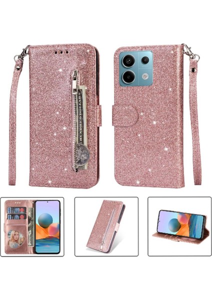 Xiaomi Redmi Not 13 Için Fermuarlı Cebi Durumda 4g Glitter Cüzdan Kılıf Pu Kart (Yurt Dışından)