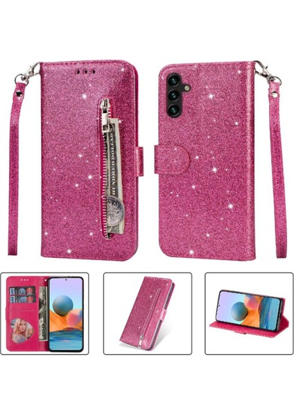 Samsung Galaxy A15 Bilek Kayışı Için Fermuar Cep Durumda Glitter Cüzdan Kılıf (Yurt Dışından)