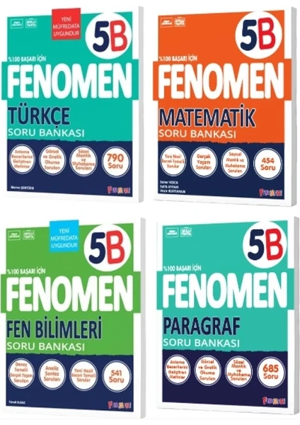 Fenomen Yayıncılık 5 Türkçe B  - Matematik B  - Fen Bilimleri B - Paragraf B Soru Bankası