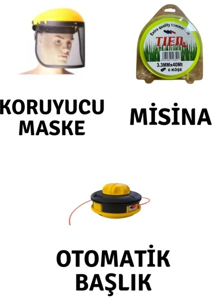 Motorlu Tırpan Seti Koruyucu Maske-Misina-Otomatik Başlık