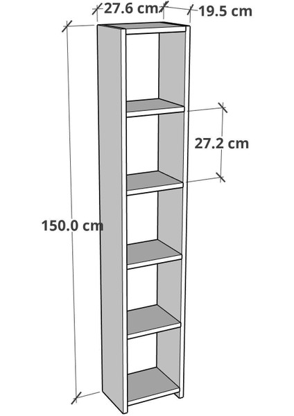 Furnature Design Kahverengi 6 Raflı Kitaplık 150 cm Sunta Kitaplık Ofis Mutfak Rafı Atlantik Çam Metal 6 150 cm Klas