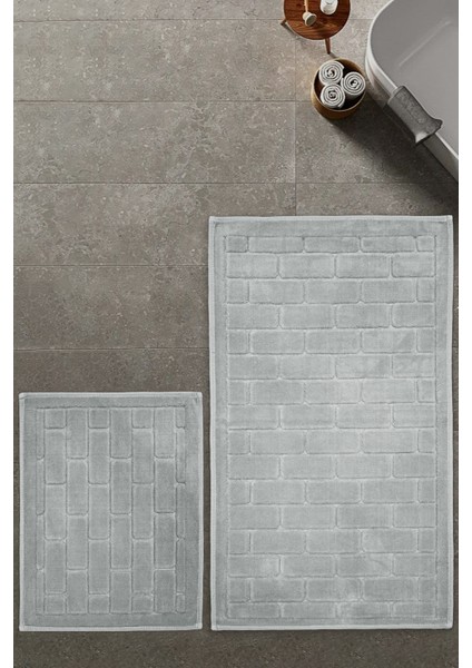 Tuğla Desen Pamuklu Klozet Takımı Banyo Paspası Seti 60X100 + 50X60 Gri fiyatları