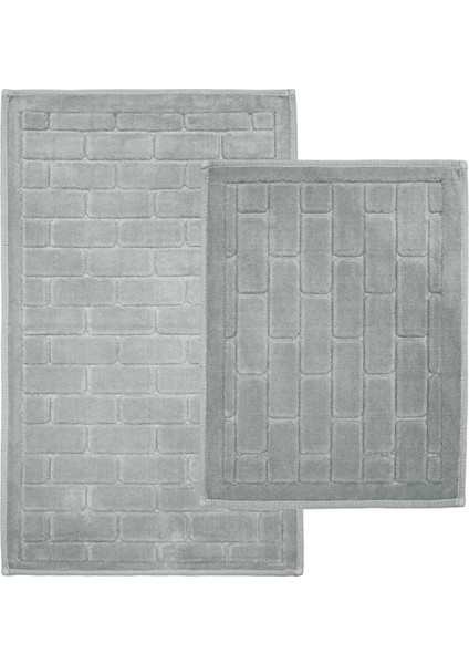 Tuğla Desen Pamuklu Klozet Takımı Banyo Paspası Seti 60X100 + 50X60 Gri modelleri