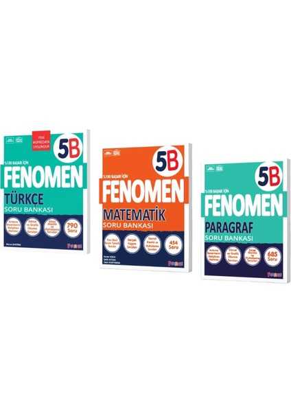 Fenomen Yayınları 5 Türkçe B + Matematik B + Paragraf B Soru Bankası