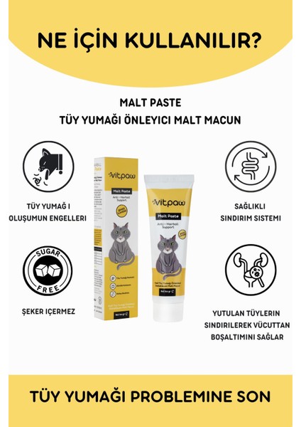 Malt Paste 100 gr Kediler Için Kusma ve Tüy Yumağı Oluşumu Önleyici Malt Macun