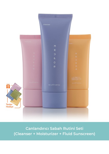 Canlandırıcı Sabah Rutini Seti (Cleanser + Moisturizer + Fluid Sunscreen)