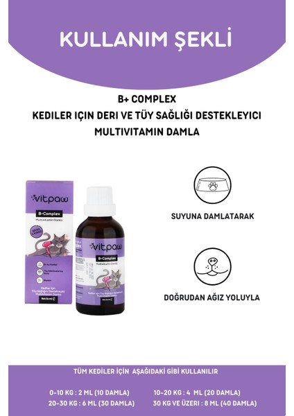 B Complex Damla 50 ml Kediler Için Tüy Dökülmesi Engelleyici, Deri ve Tüy Sağlığı Biotin Damla