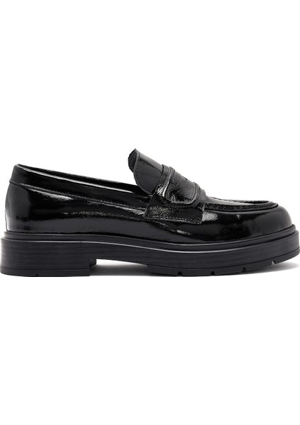 Kadın Siyah Rugan Deri Makosen Loafer 24WFD183916