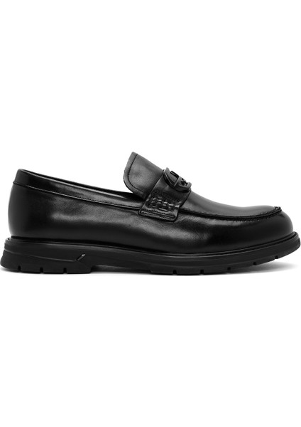 Erkek Siyah Tokalı Deri Casual Loafer 24WFD690918