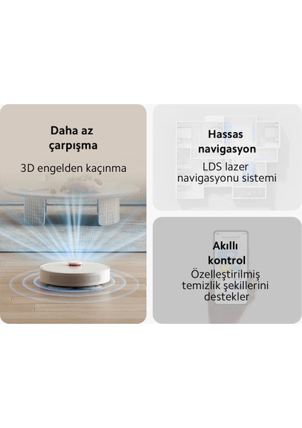 Çift Hatlı Lazer ve Lds Lidarlı Tarama 3D Engellerden Kaçınma Çift Ped Basınçlı Paspas Özellikli Robot Süpürge | Yapay Zeka ile Ultra Güç | Onerous Mutfak Tartısı Hediye